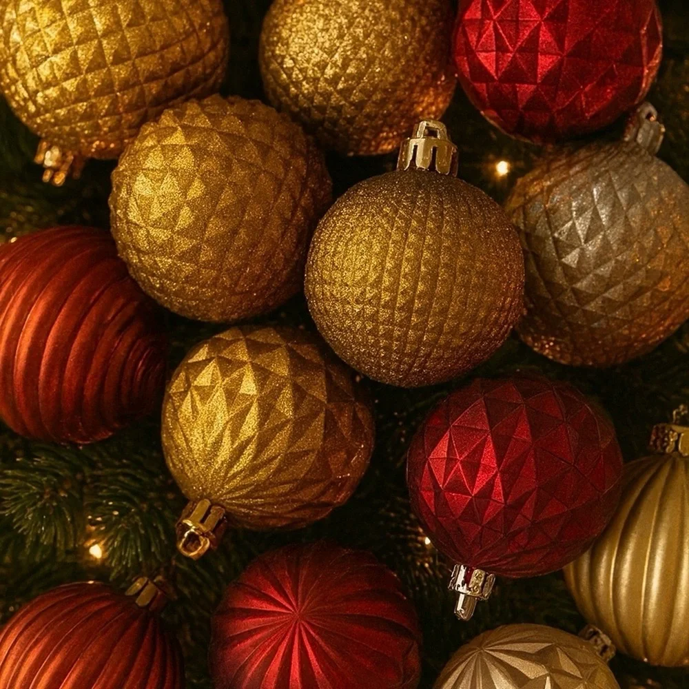 30ct Textured Gold, Silver, Green, Maroon and Rust Ornaments